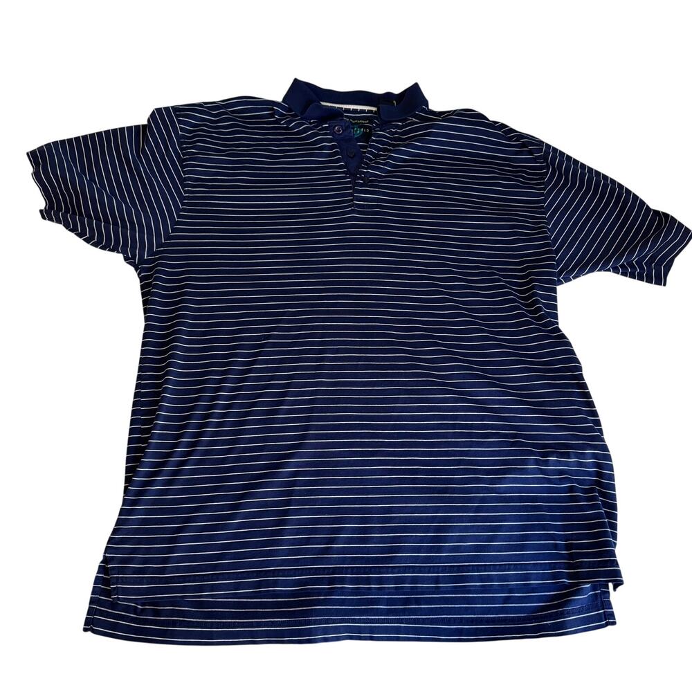 Sedgefield Golf Men L Polo Shirt‎ Navy Blue Striped Double Mercerized Cotton
